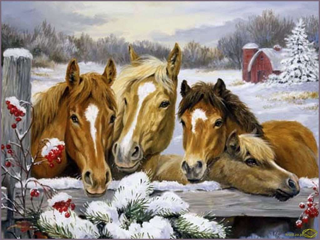 konie w zimie puzzle online