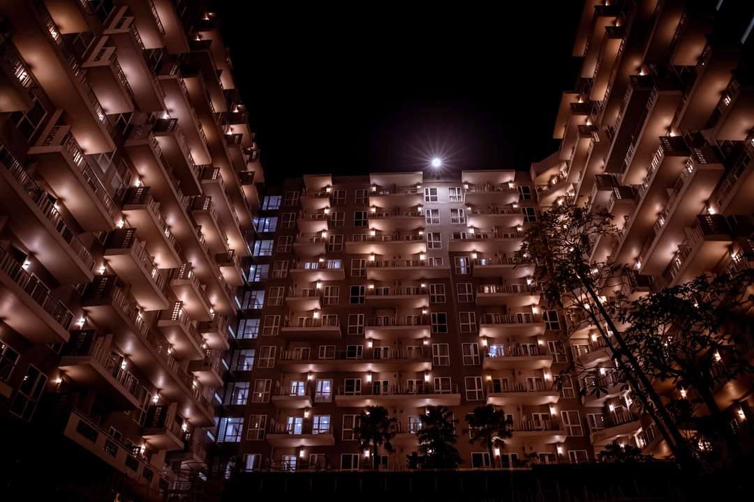 brązowo-biały budynek oświetlony nocą puzzle online