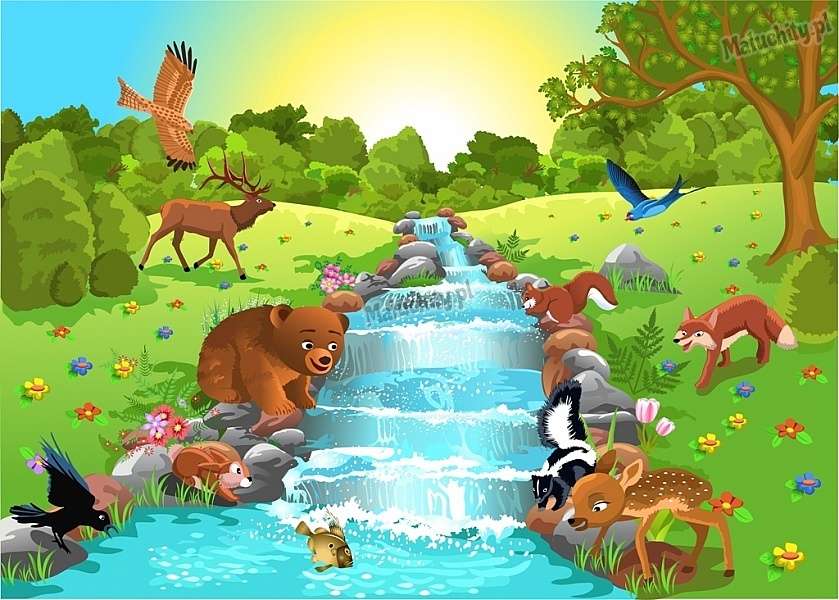 obrazek- zwierzęta nad rzeką puzzle online