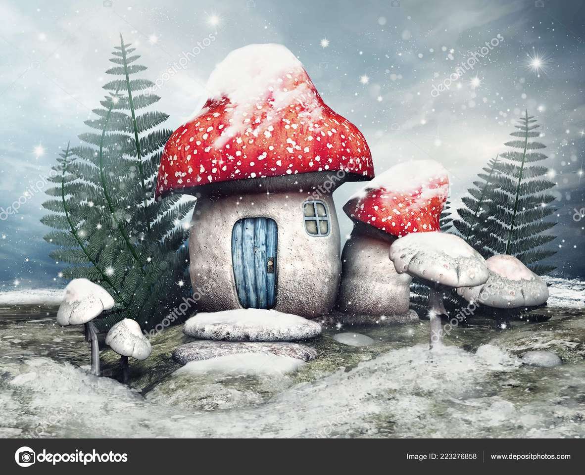 champignon dans un conte de fées sur l'hiver puzzle