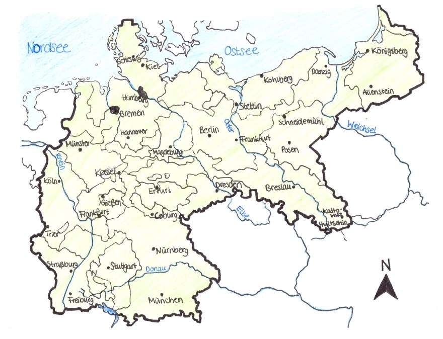 Mapa Niemiec 1900 - puzzle online