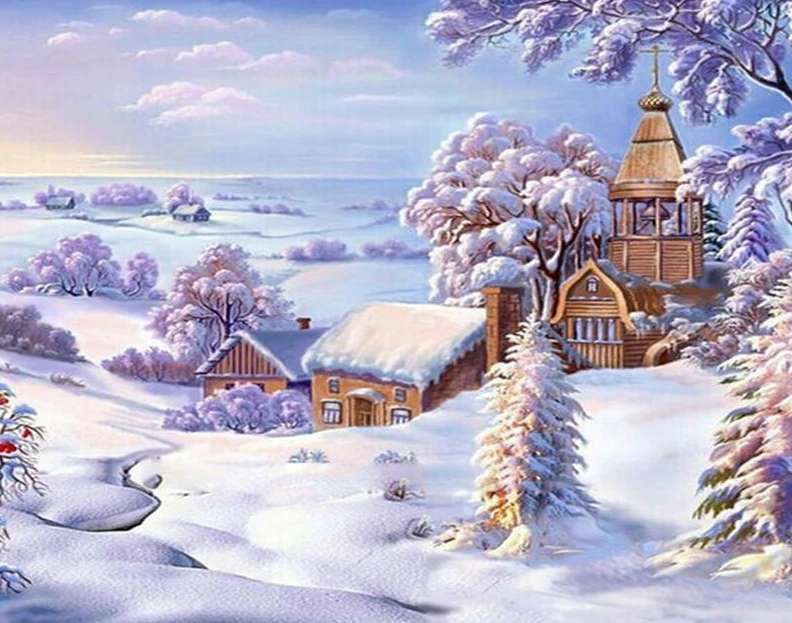 krajobraz w śnieżną zimę puzzle online
