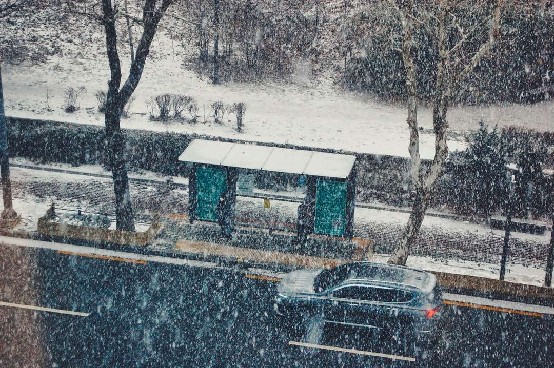 czarny samochód na pokrytej śniegiem drodze w ciągu dnia puzzle online