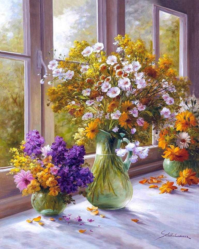 Malowanie wazonów kwiatowych na oknie puzzle online