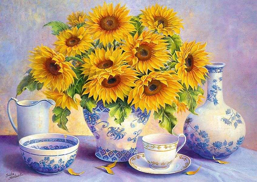 Malowanie wazonu ze słonecznikami puzzle online