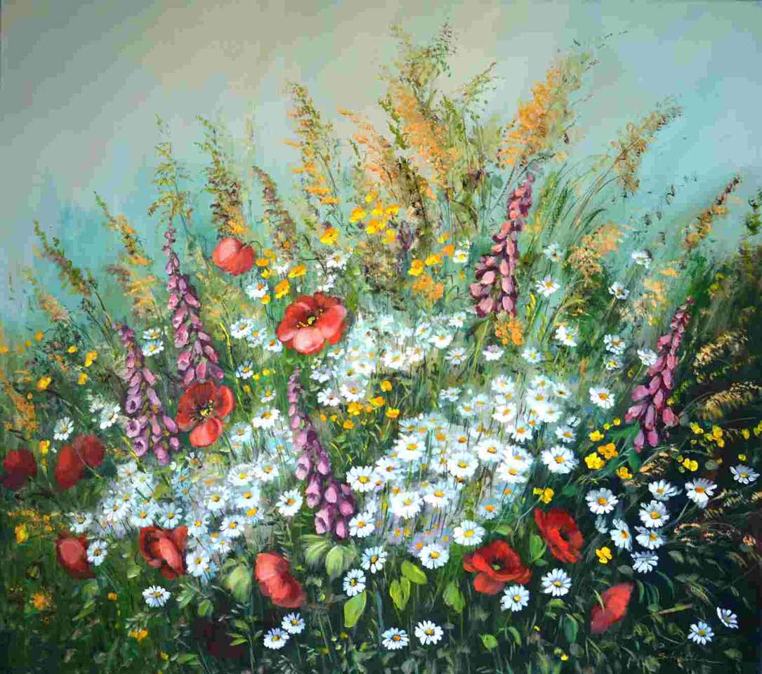 Malowanie kolorowych kwiatów łąki puzzle online