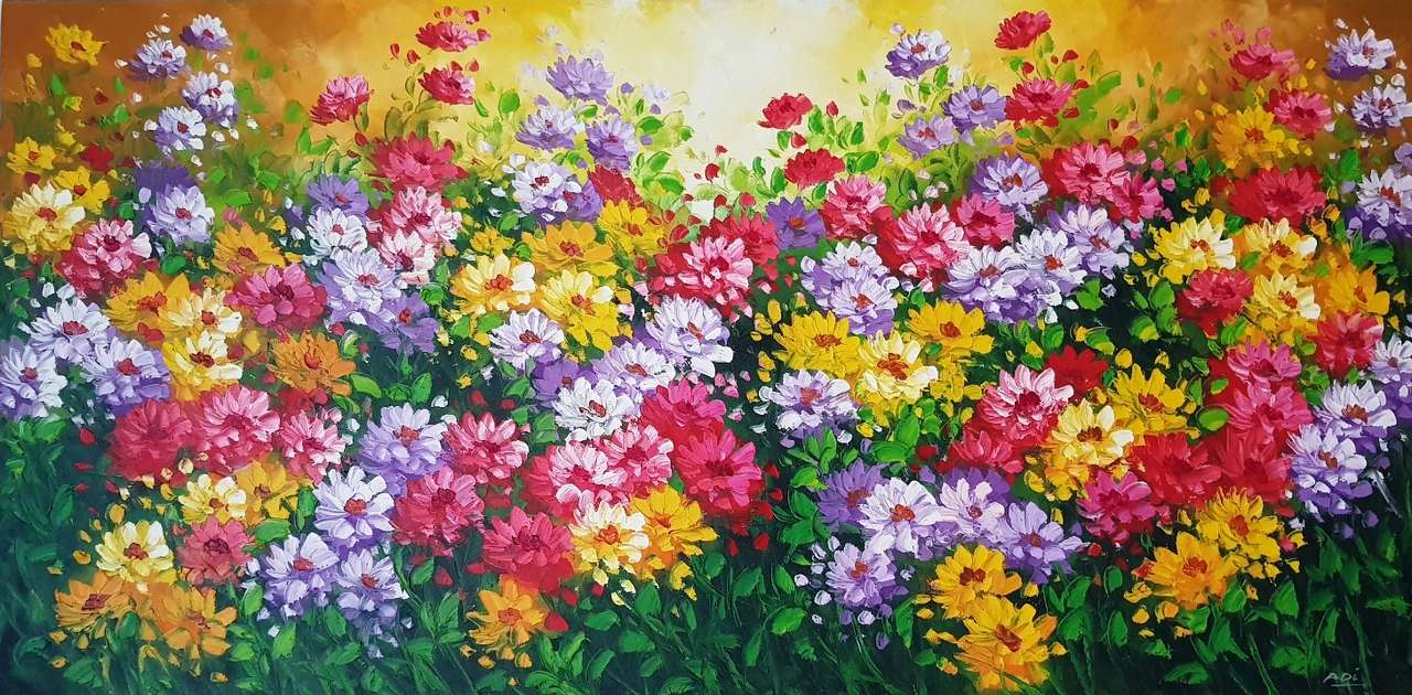 Malowanie kolorowych kwiatów łąki puzzle online