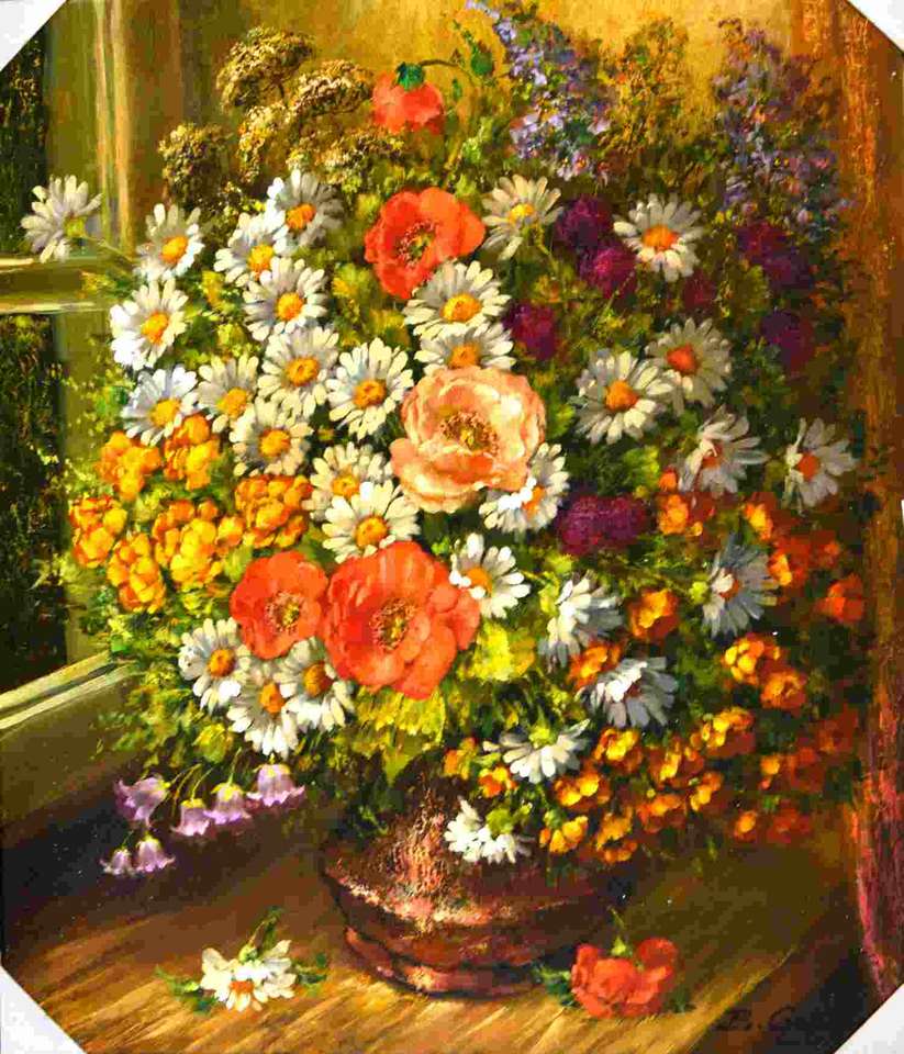 Malowanie wazonu na kwiaty przed oknem puzzle online