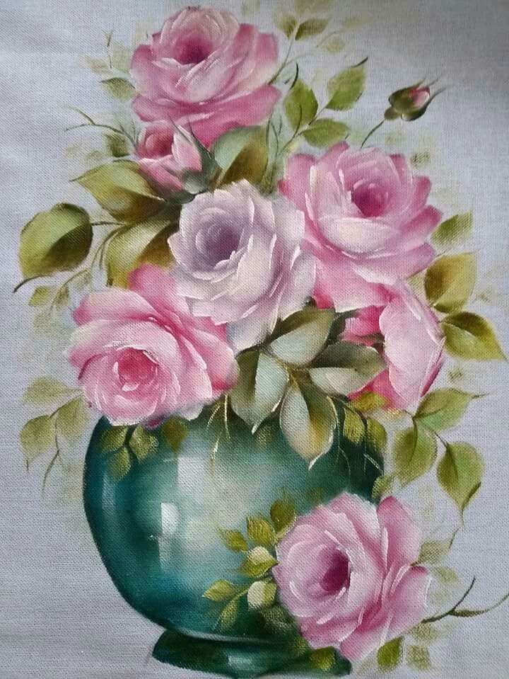 Malowanie wazonu z różami puzzle online