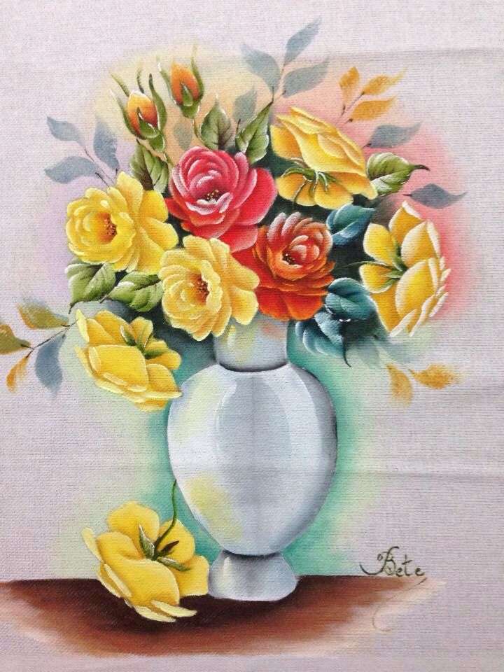 Malowanie wazonu z różami puzzle online