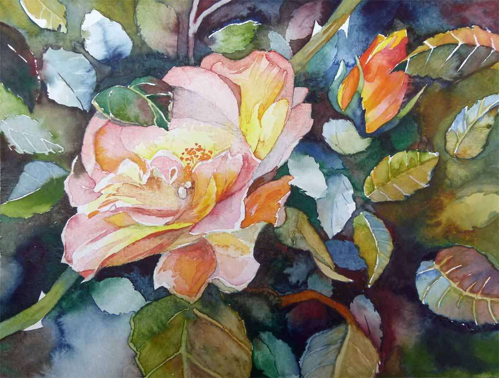 Malowanie krzewu róży na żółto puzzle online