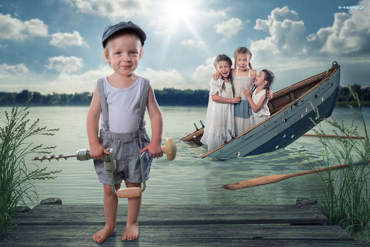 reprodukcja obrazu- dzieci, jezioro puzzle online