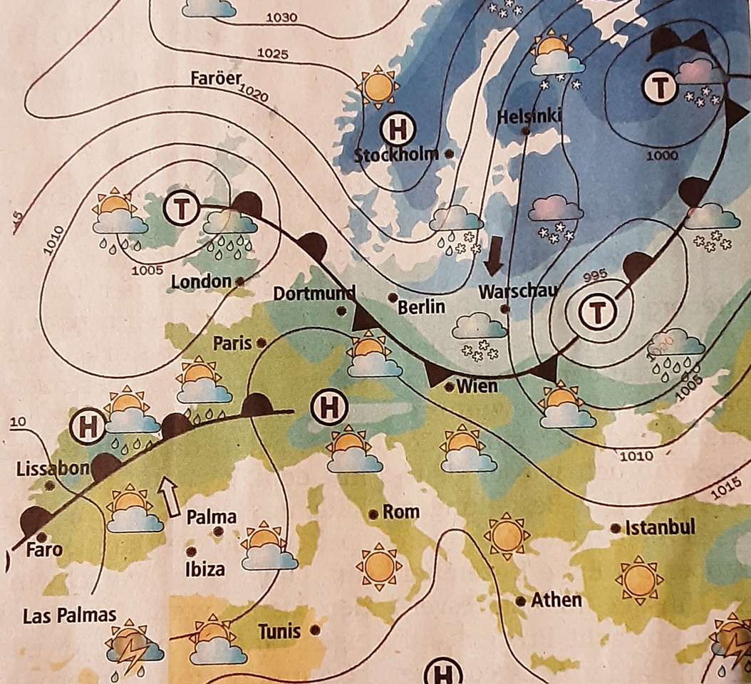 Mapa pogody dla Europy puzzle online
