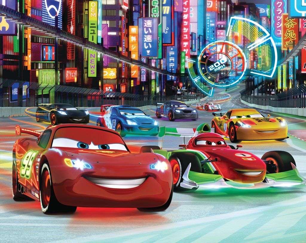 Disney neonowe samochody puzzle online