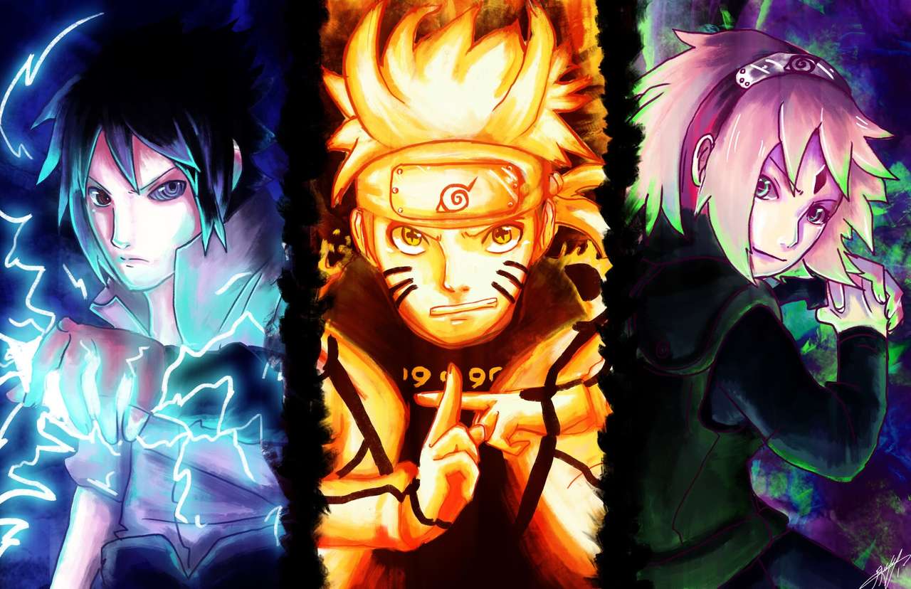 Sasuke, Naruto i Sakura. puzzle online