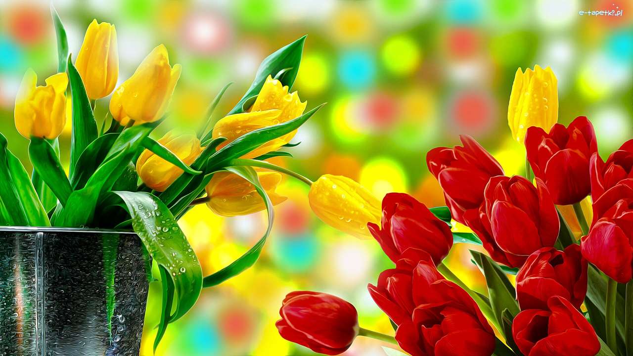 żółte i czerwone tulipany puzzle online