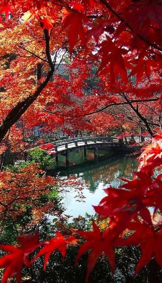Jesień nad stawem świątyni Eikan-do w Kioto, puzzle online