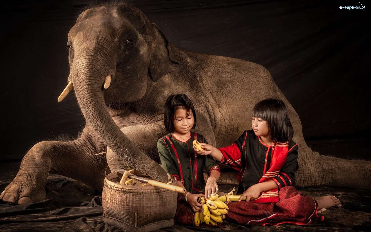 słoń i dzieci puzzle online