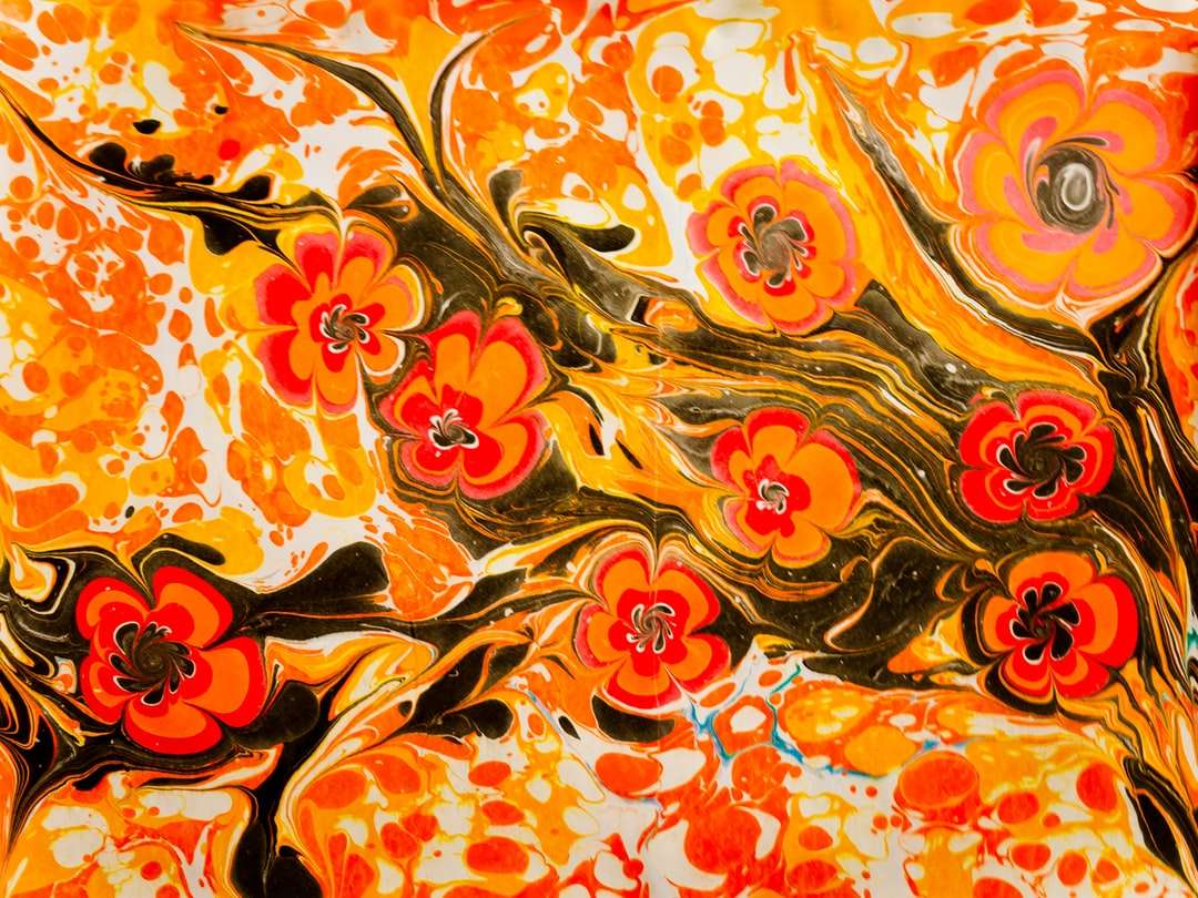 pomarańczowy i żółty kwiatowy materiał puzzle online