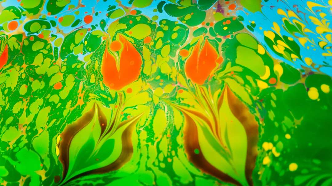 pomarańczowy, zielony i niebieski malarstwo abstrakcyjne puzzle online