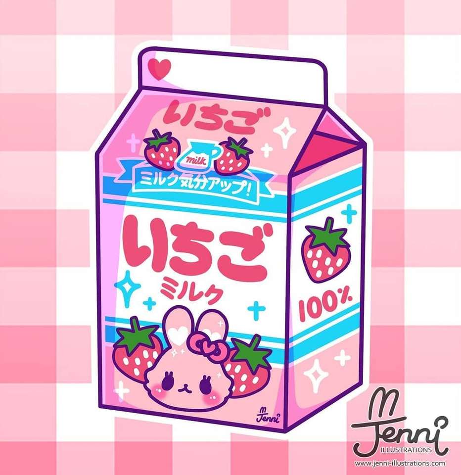 Śliczne mleko truskawkowe kawaii puzzle online