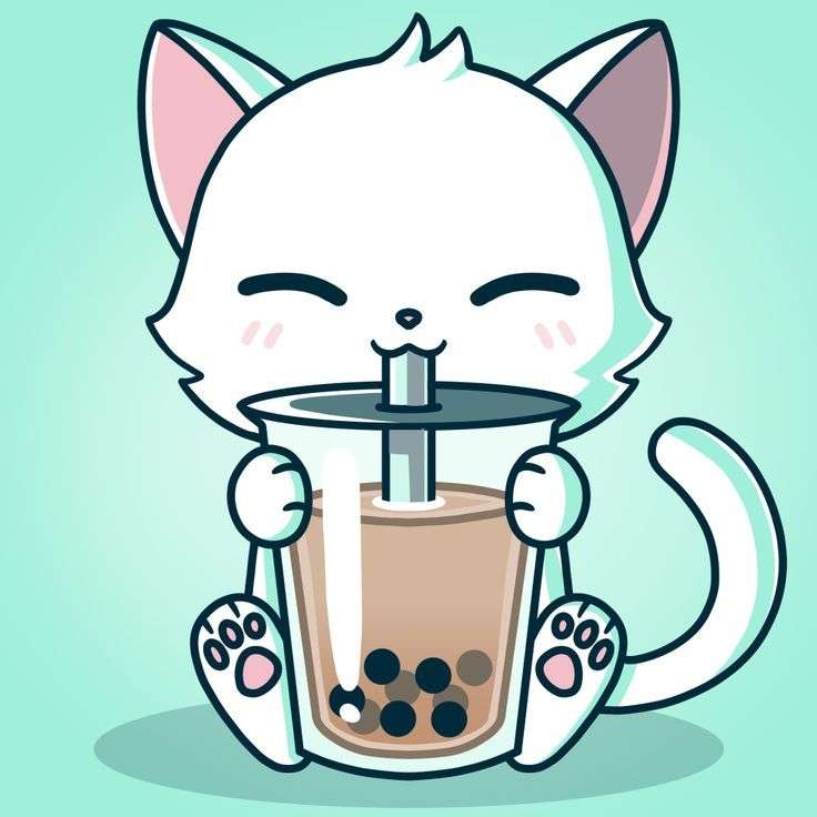 Śliczny kot kawaii z koktajlem mlecznym puzzle online