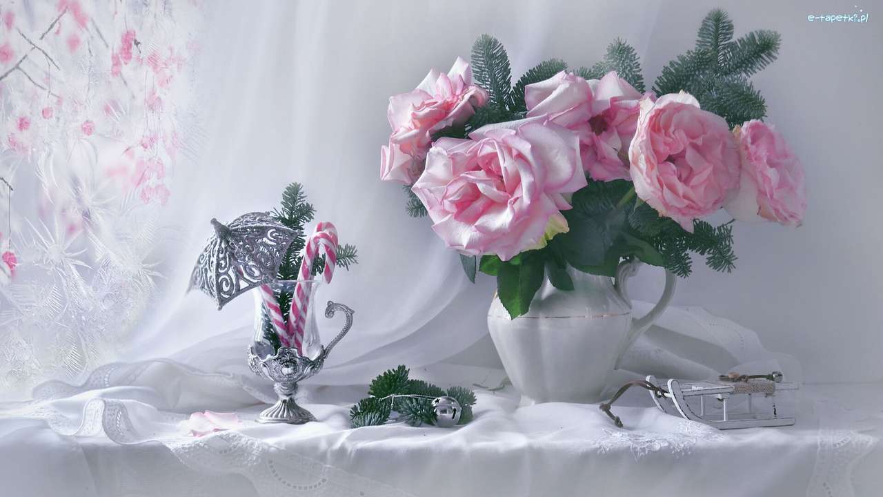 różowe róże puzzle online