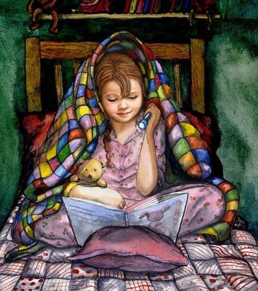 Little girl reading under the lamp puzzle