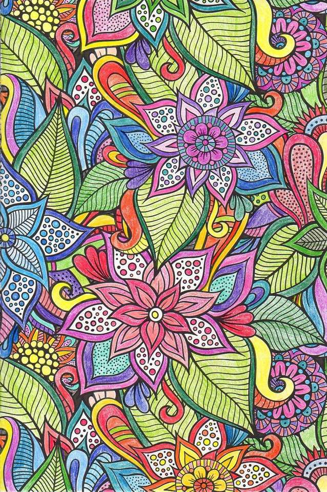 Coloringobraz kolorowe kwiaty i liście puzzle online