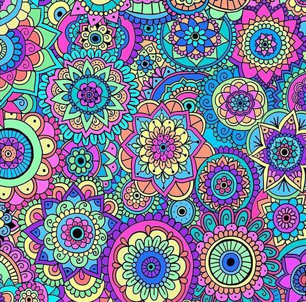 Kolorowanie obrazka wiele kolorowych mandali kwiatowych puzzle online