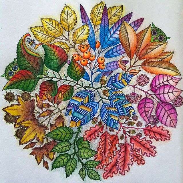 Kolorowe liście mandali z sowami puzzle online