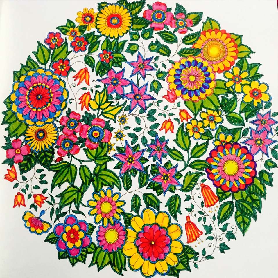 Kolorowe kwiaty i liście mandali puzzle online