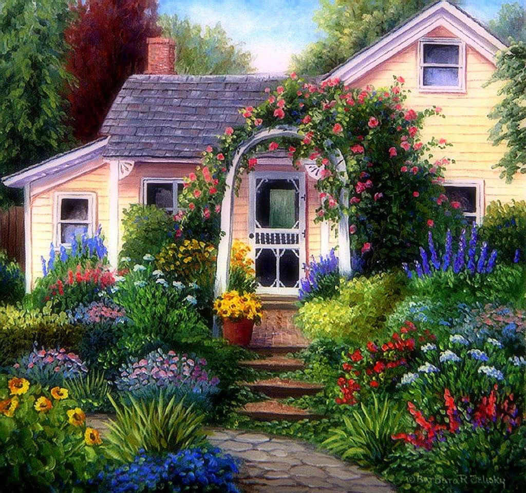 Malowanie domu z ogrodem puzzle online