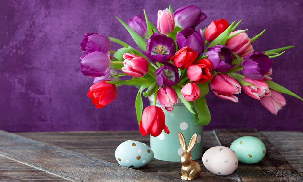 Wielkanocne kolorowe tulipany Wielkanocny bukiet puzzle online