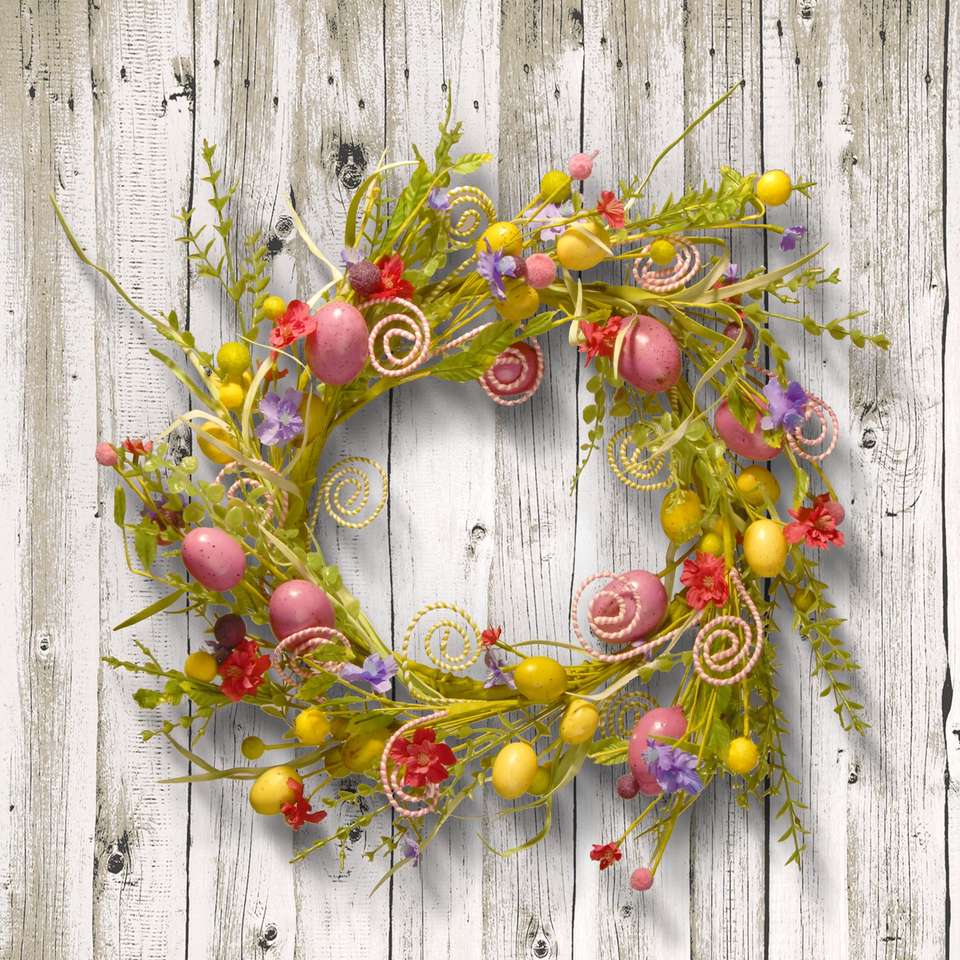 Wielkanocny wieniec wielkanocny na ścianie puzzle online