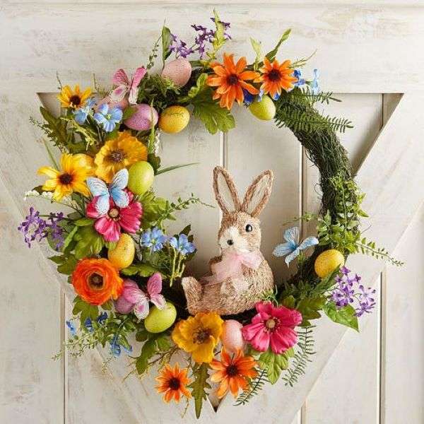 Wielkanocny Osterkranz przy drzwiami puzzle online