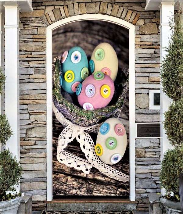 Wielkanocne dekoracje wielkanocne przed wejściem do domu puzzle online