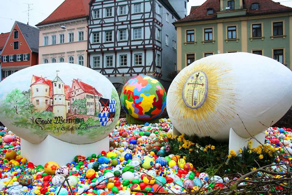 Wielkanoc Wielkie pisanki w mieście Lauingen puzzle online