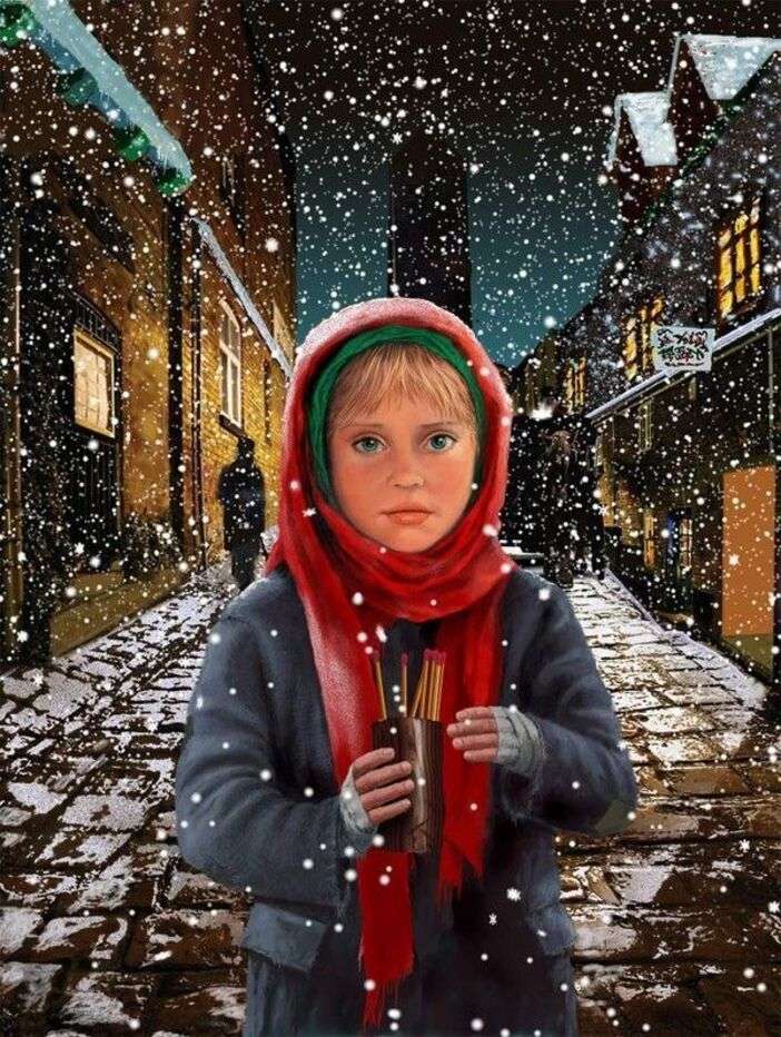 Młoda dziewczyna w zimie pod padającym śniegiem. puzzle online