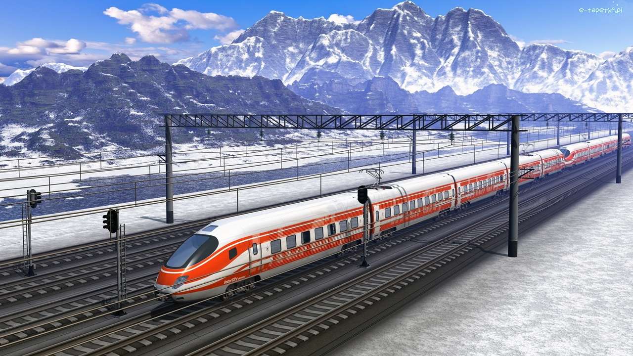 pociąg elektryczny zimą w górach puzzle online