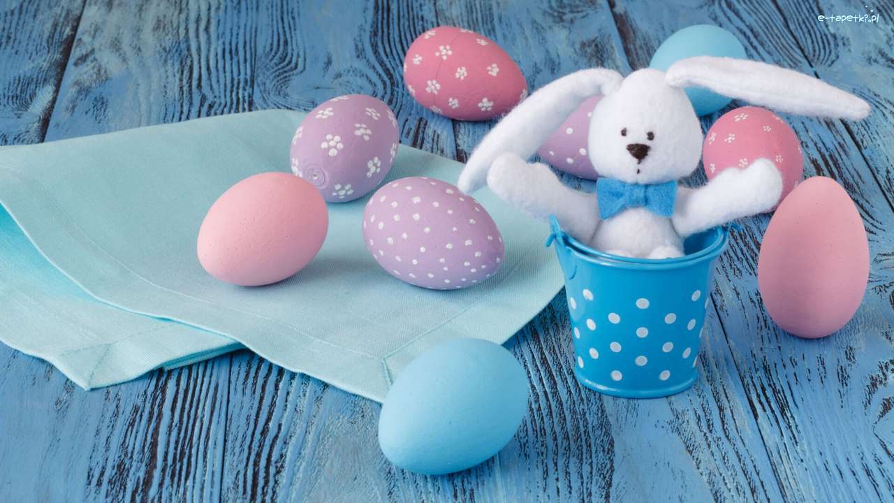 pudrowe kolory- królik, jajeczka puzzle online