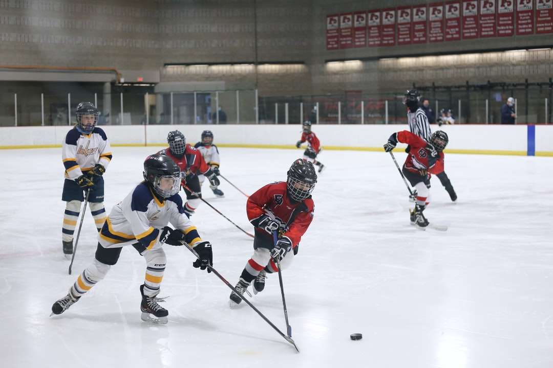 Mężczyźni grający na hokej na lodzie na lodowym stadionie puzzle online