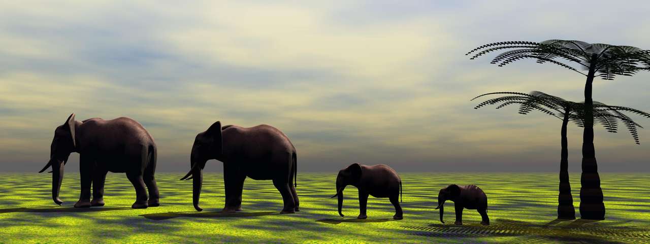 Słonie małe i duże puzzle online