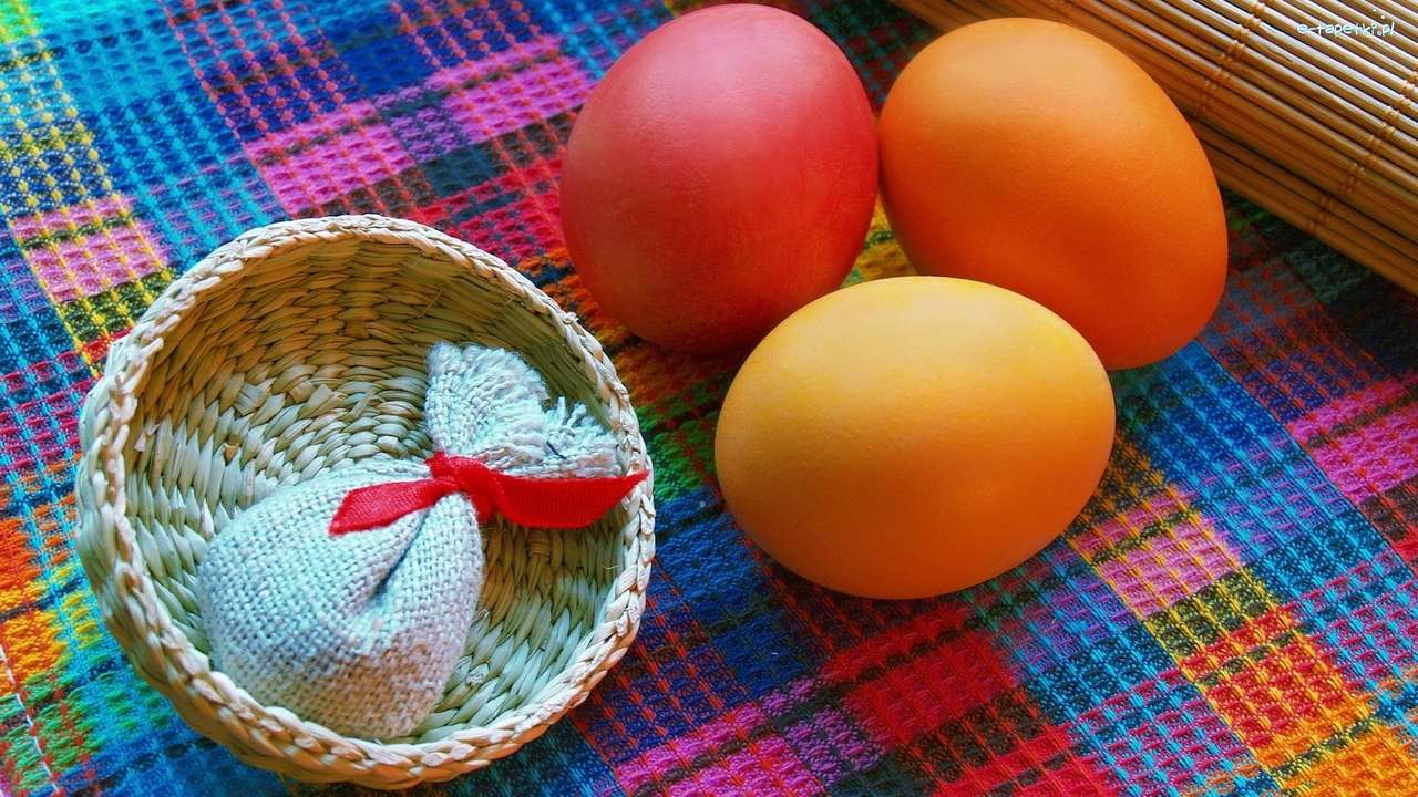 Koszyczek, kolorowe jajeczka puzzle online