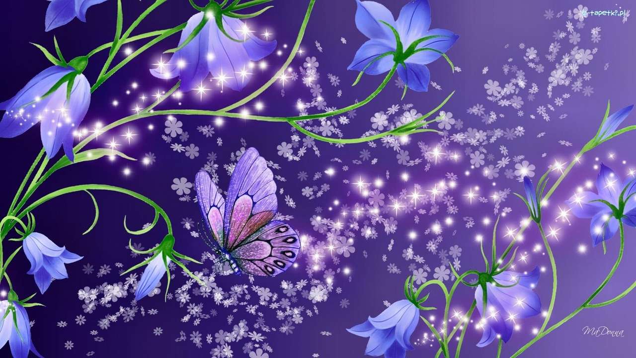 grafika- motyl, kwiaty puzzle online