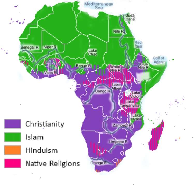 Rzeki, wodospady i religia Afryki puzzle online
