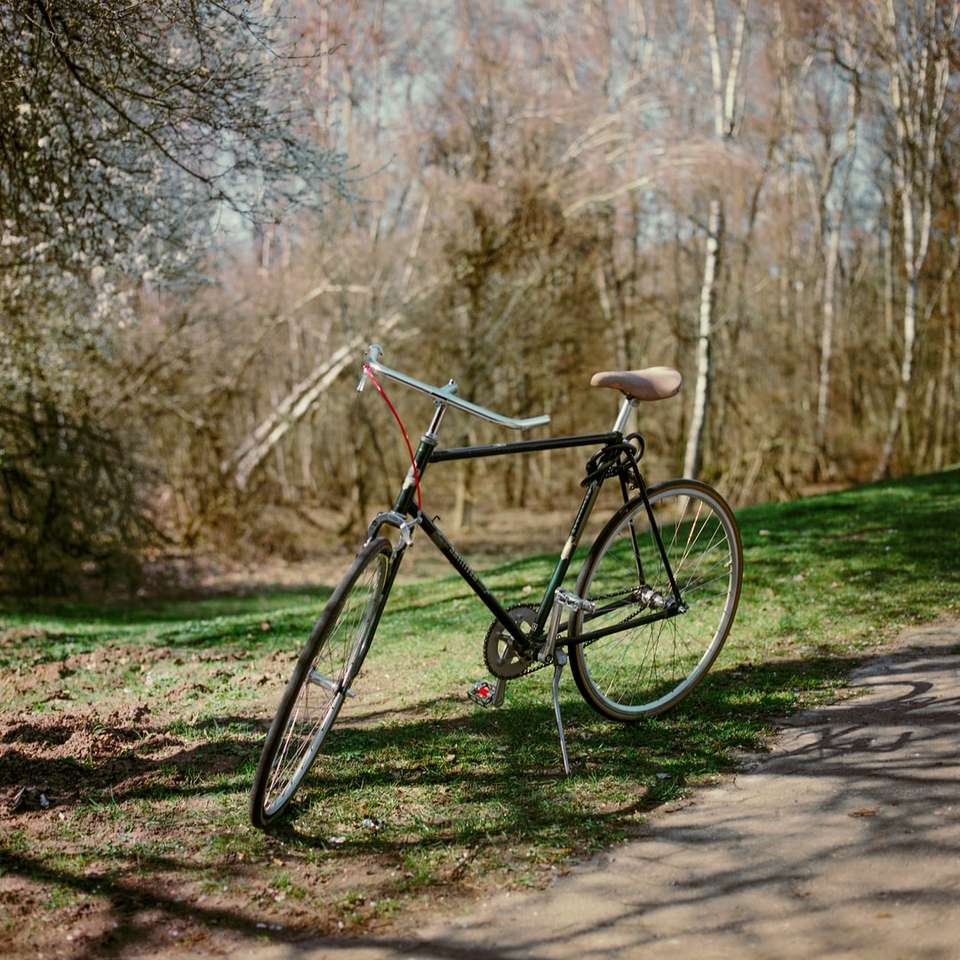 Czarny i szary rower na brązowej drodze puzzle online