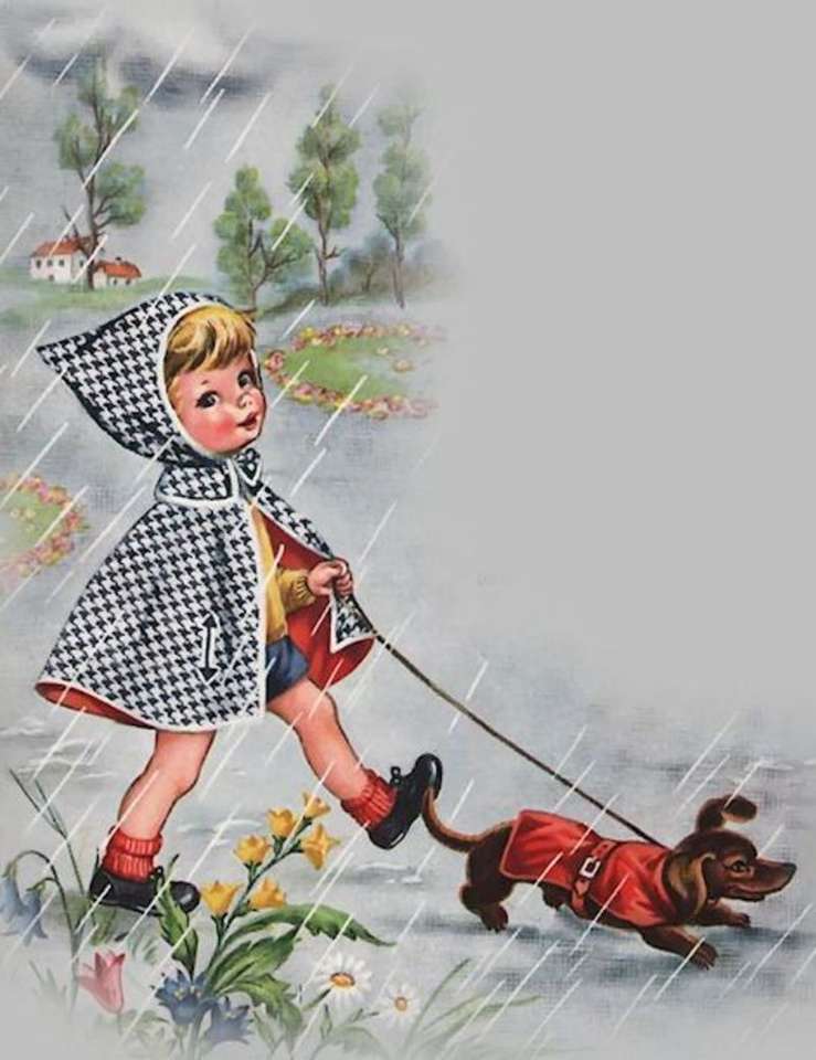 Mały spacer w deszczu, z moim psem puzzle online