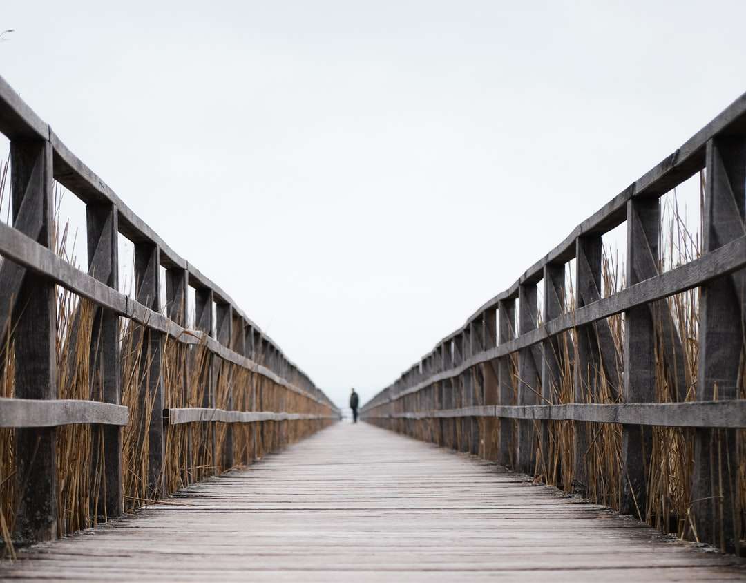 brązowy drewniany most pod białym niebem w ciągu dnia puzzle online