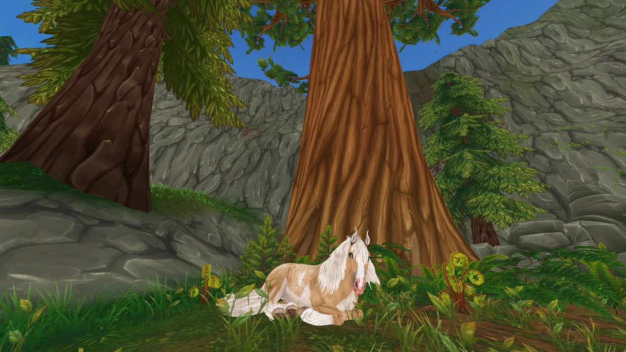 Koń na tle wielkiego lasu puzzle online